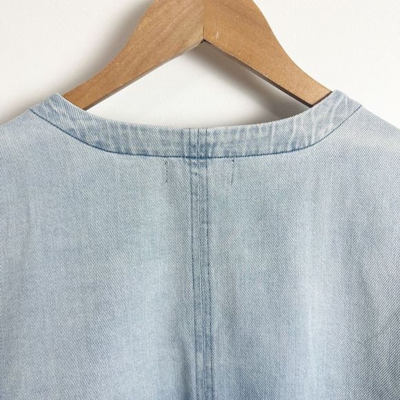 CLOTH & STONE Wrap Crop Top Large Blue Denim Tie Long Flared Sleeve Aztec - Picture 9 of 10